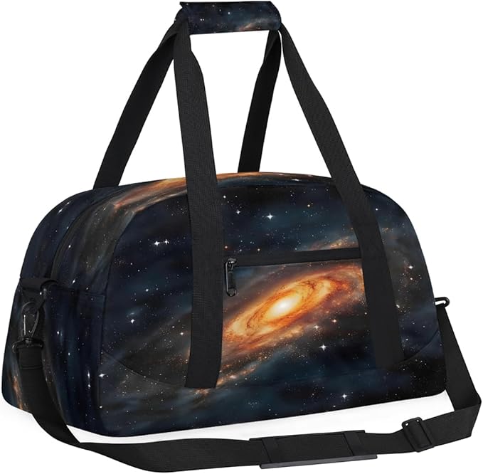 Sports Duffel Bags, Orange Light Galaxy Print Water-Resistant Gym Duffle Bag for Men Women, Lightweight Weekender Overnight Bag for Fitness, Workout, Travel