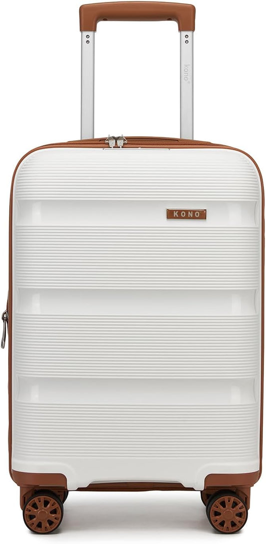 Kono Carry On Luggage 20 Inch Expandable 22x14x9 Airline Approved Hard Shell Travel Trolley 4 Spinner Wheels Lightweight Polypropylene Suitcase with TSA Lock, Cream White