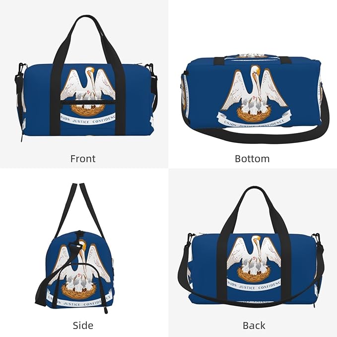 Louisiana State Flag Print Gym Bag with Shoe Compartment for Women Men, 17.7in Sports Duffle Weekender Tote, Overnight Travel Duffel Bag Carry On