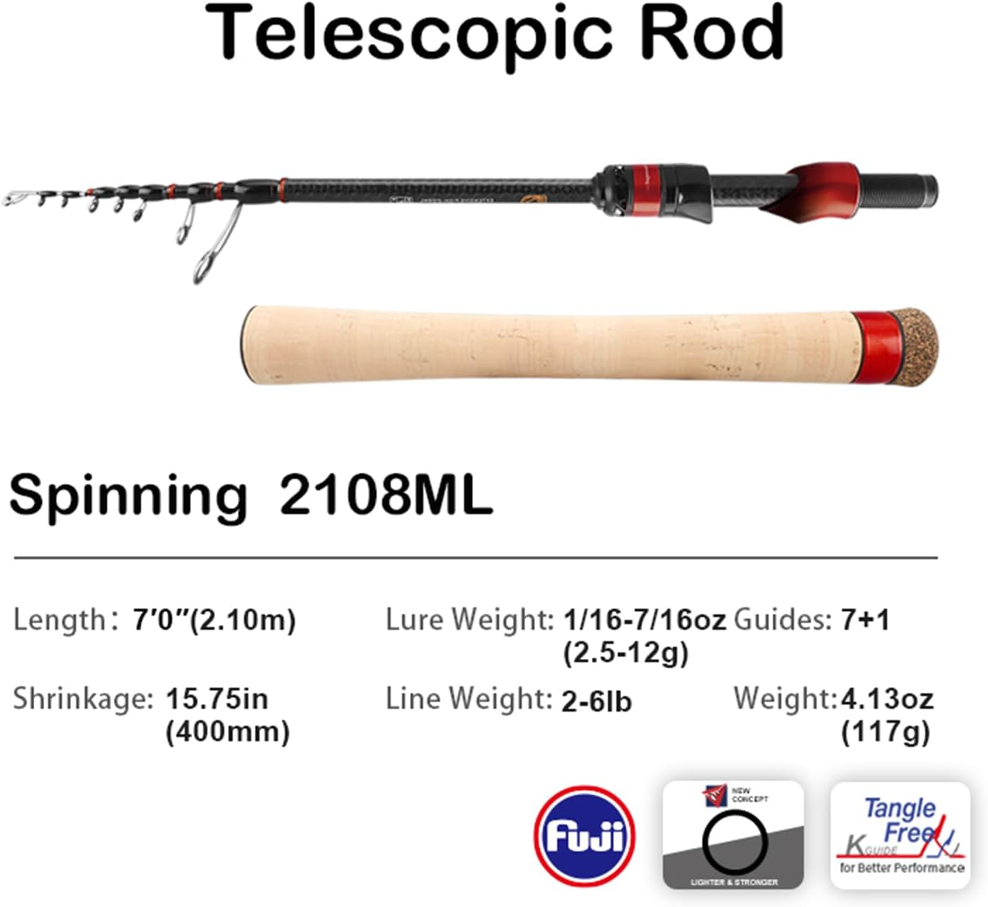 PURELURE Travel Telescopic Fishing Rods, Short Collapsible Fishing Pole Spinning Casting, 24+30 Ton Carbon Fiber, GUJI New O-Ring, Detachable Cork Handle, Multi-Action Guide Ring System