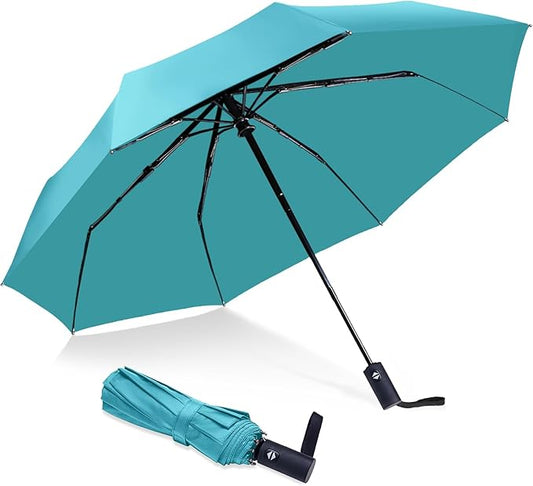 Travel Essentials Umbrella Windproof Compact Collapsible Light, Automatic, Strong and Portable, Wind Resistant Folding Small Umbrella for Rain