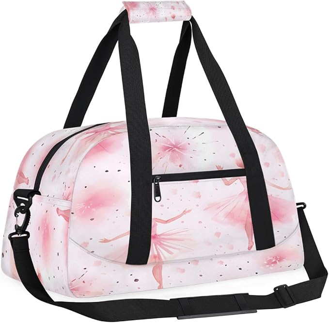 Duffle Bag for Women Men, Pink Ballet Watercolor Gym Bag for Travel Sports, Lightweight Waterproof Weekender Overnight Bags with Adjustable Strap