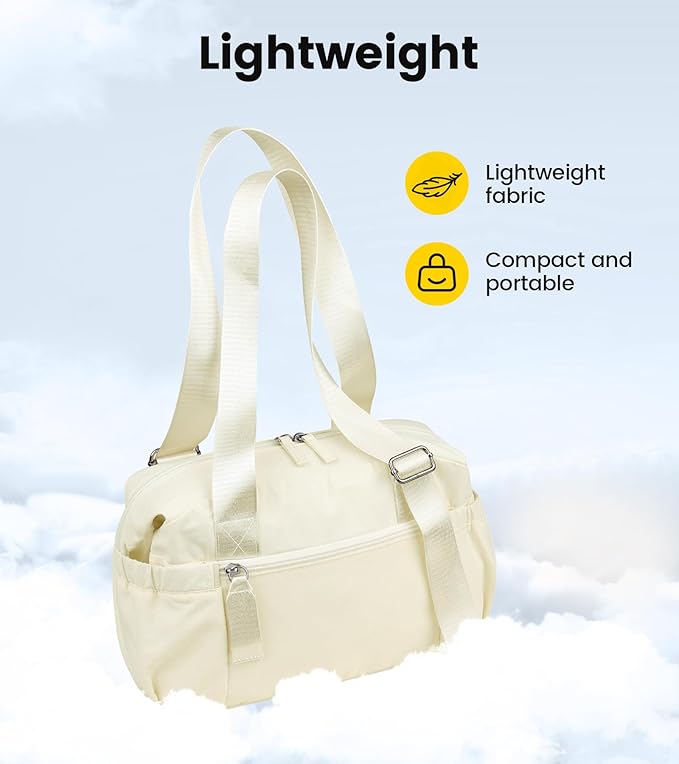 Vorspack Mini Gym Bag for Women - Small Duffle Bag Lightweight Duffel Bag with Wet Pocket Cute Sports Bag for Gym Dance Yoga - Beige