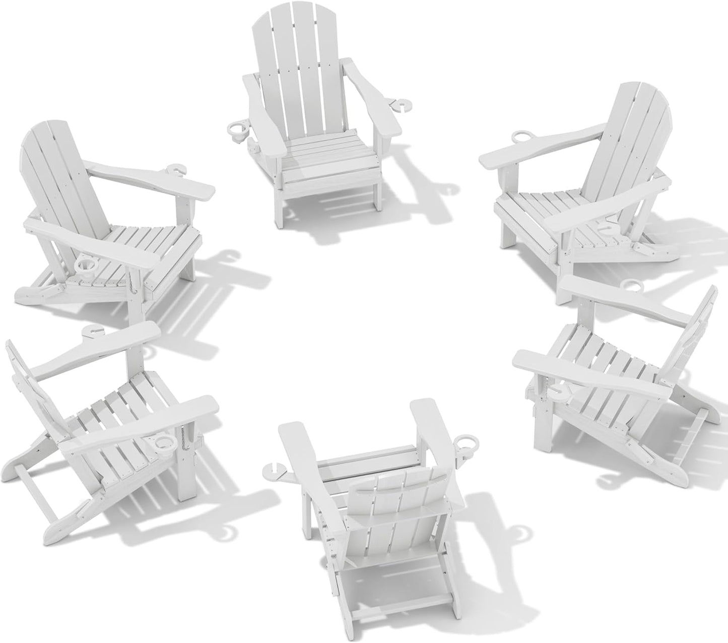 SERWALL Adirondack Chair with Cup Holders - Composite Adirondack Chairs Set of 6 HDPE Outdoor Chairs All Weather Use- White