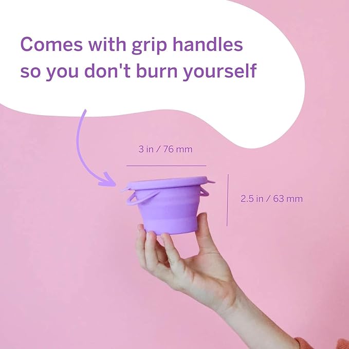 Pixie Menstrual Cup Compact Sterilizer for Feminine Care - Good for Public Restrooms, Camping or Dorms - Collapsible Cleaner Container for Your Menstrual Disc & Period Cup - Microwavable - Reusable
