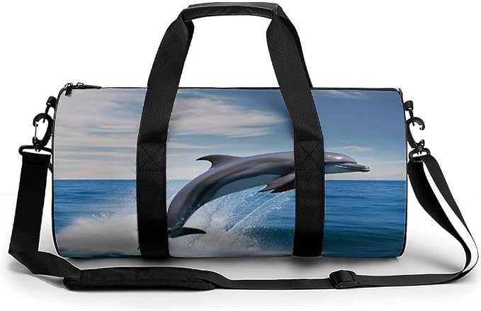 Sports Gym Bag for Women Men Travel Duffel Bag Tote Weekender Bag Jumping Up Dolphins Carry on Overnight Bag for Travel Swimming Fitness Workout Sports Duffle Bag