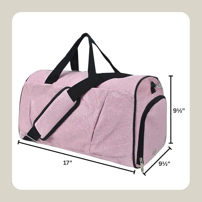 NGIL Glitter Cheers Sports Gym Duffel with Shoe Compartment and Small Carry on Travel Tote Bags for Women, Gym bag, Overnight bags for Women, Cheer Bag (Glitter-Pink)
