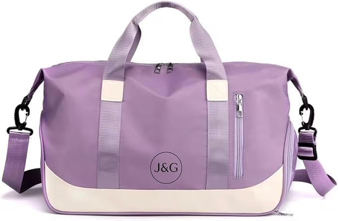 J&G Waterproof Gym Duffel Bag – Lightweight Travel & Sports Bag with Shoe Compartment and Wet Pocket for Men & Women – Carry-On Weekender for Gym, Beach, Trips – 8 Colors (Light Purple)