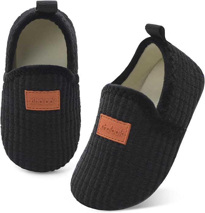 XIHALOOK Toddler Boys Girls House Slippers with Microfleece Lining Cozy Household Shoes Non-slip for Kids
