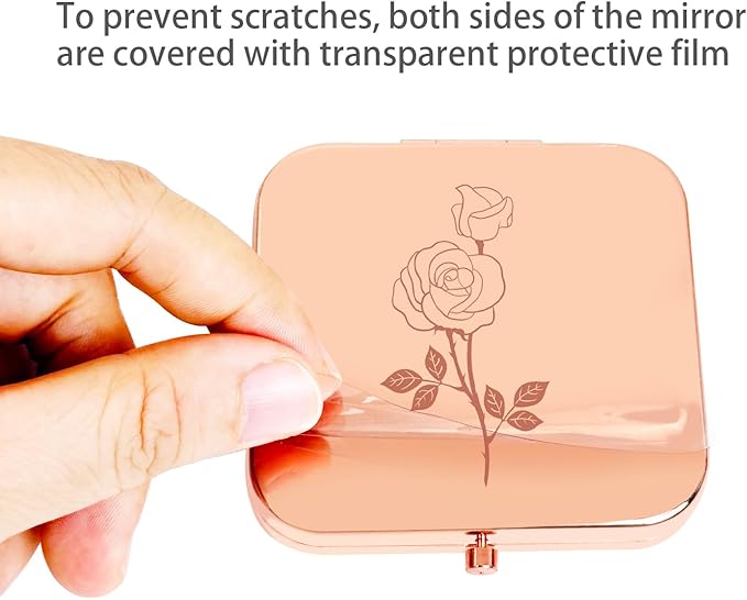 Small Compact Mirror, Rosegold Square 2.8”×2.8” Metal Frame Smooth Style Double Sided Mini Magnifying 1X/2X Mirror for Purse Can be Used as Gifts for Woman (RG02)