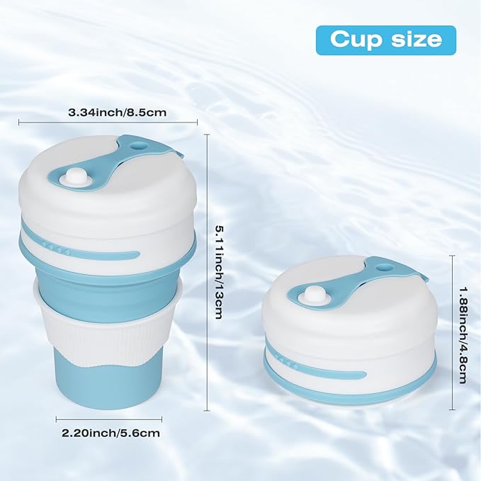 2Pcs Silicone Collapsible Cups Drinking - 16oz Reusable Collapsible Cup with Straw for Hot, Leakproof Coffee Travel Mug - Foldable & Portable for Traveling, Hiking, Camping, Blue & Grey