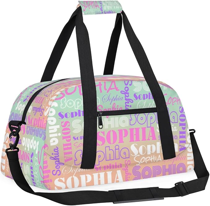 Custom Gymnastics Bag with Name for Girls, Personalized Kids Dance Bag Duffle Bag Overnight Bags for Travel, Gradient Green Peach