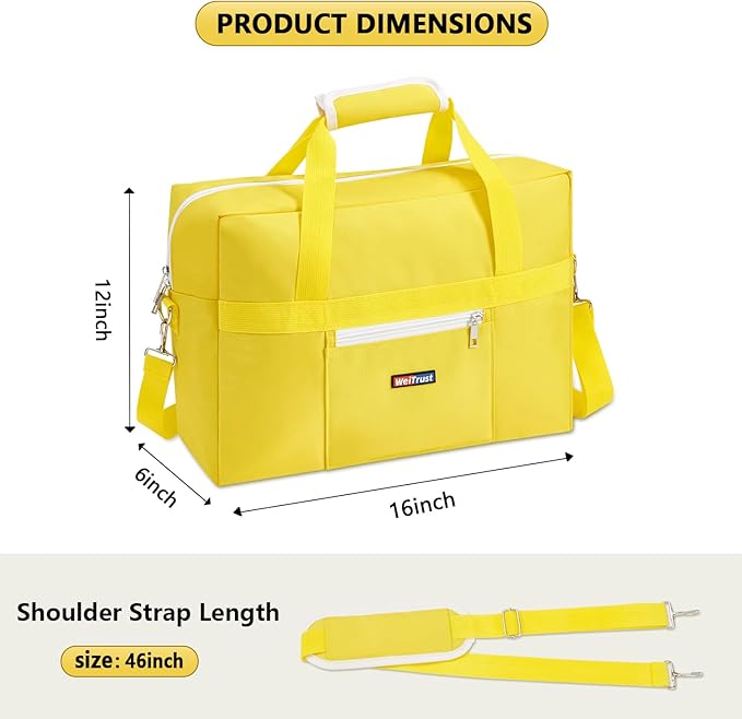 Gym Bag for Women Men, Water-Resistant Duffle Bag for Travel Sports, Lightweight Carry On Bag with Handles and Detachable Shoulder Strap (Yellow)