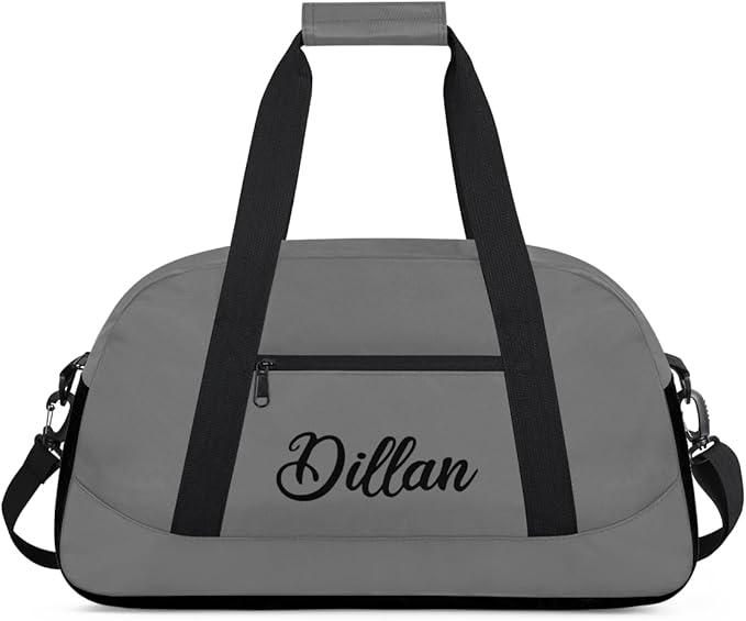 Custom Name Gym Duffel for Kids,Personalized Sports Bag Lightweight Gym Bags for Boys & Girls,Fitness Travel Weekender for Travel, and Workout Gray
