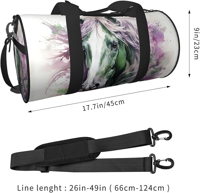Green Horse Sports Gym Bag for Women Men Travel Duffel Bag Tote Weekender Bag Canvas Carry on Overnight Bag for Travel Swimming Fitness Workout Sports Duffle Bag