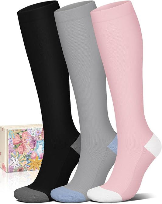 Cotton Compression Socks for Women&Men Knee High Cute Support Sock for Nurses, Pregnancy, Flying