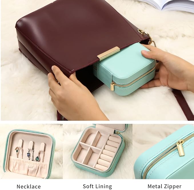 Jewelry Travel Case with Mirror,Small Travel Jewelry Organizer, Portable Jewelry Box Travel Mini Organizer Portable Display Storage Box For Rings Earrings Necklaces (NavyBlue)