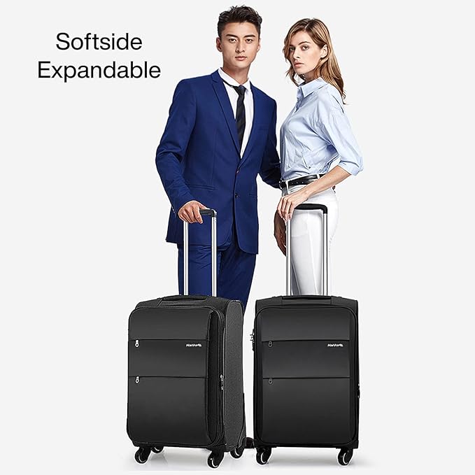 Hanke 20/24/28 Inch 3 Piece Luggage Set with Spinner Wheels Expandable Luggage Large Suitcases with Wheels Softside Checked Luggage Rolling Suitcase with Lock Lightweight Travel Luggage.(Coffee)