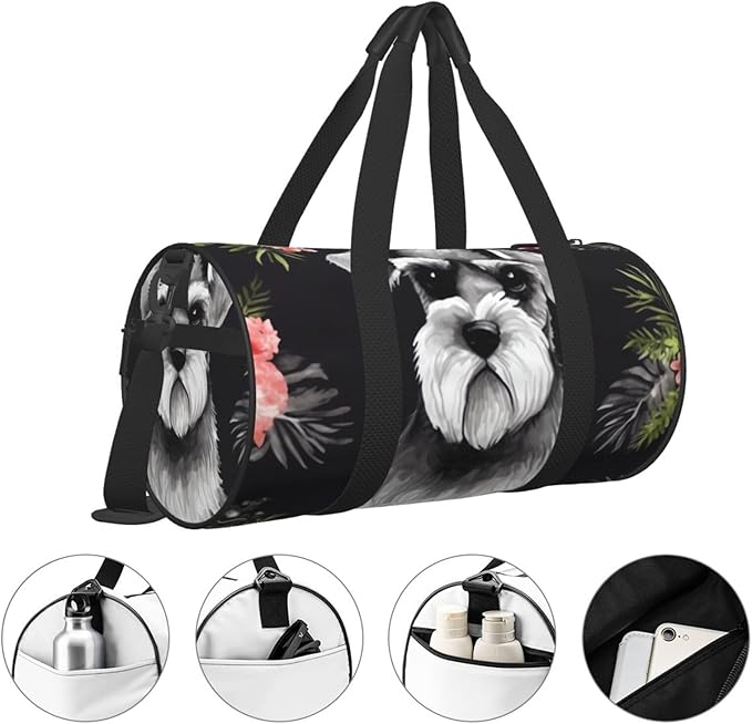Travel Duffel Bag Lightweight Carry On Weekender Overnight Bags Schnauzer Sports Tote Gym Backpack with Adjustable Strap Hospital Bags Foldable Luggage Bag for Women Men