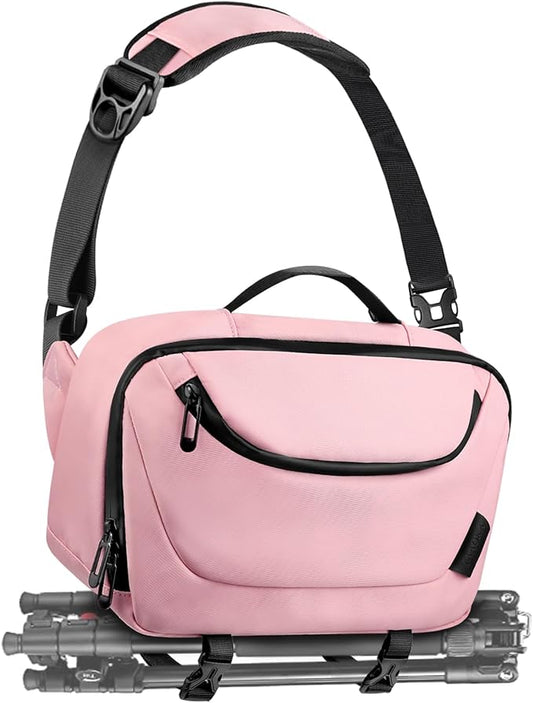 Camera Sling Bag,Waterproof Camera Case with Tripod Holder,Lightweight DSLR/SLR/Mirrorless Camera Bags Crossbody for photographers-Pink