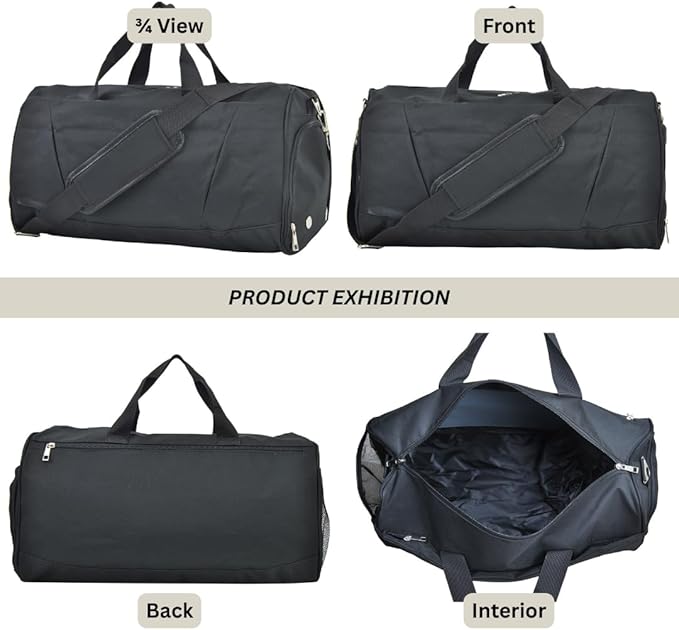 NGIL Solid Cheers Sports Gym Duffel with Shoe Compartment and Small Carry on Travel Tote Bags for Women, Gym bag, Overnight bags for Women, Cheer Bag (Solid-Black)