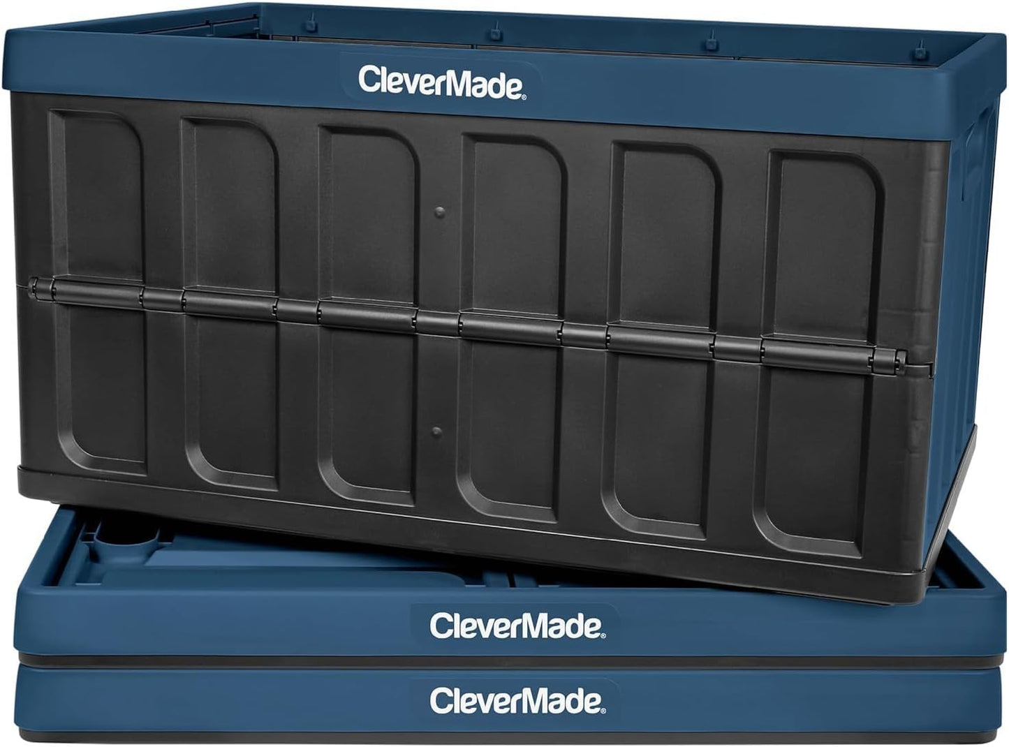 CleverMade Collapsible Storage Bins - Ocean 3 Pack 62L / 16 Gal holds 75 lbs - Stackable Containers Heavy Duty Capacity Crates Space-Saving