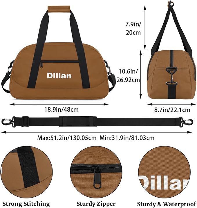 Personalize Kids Duffel Bag for Boys, Custom Name Text Sports Gym Bag Overnight Travel Weekender Bag Lightweight Carry On Sleepovers Bag for School Practice Gymnastics