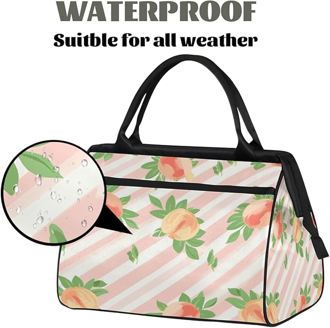 Cute Stripes Peach Pattern Travel Duffel Bag, Waterproof Sports Gym Duffle Bag, Large Capacity Weekender Carry On Overnight Bags for Women Men