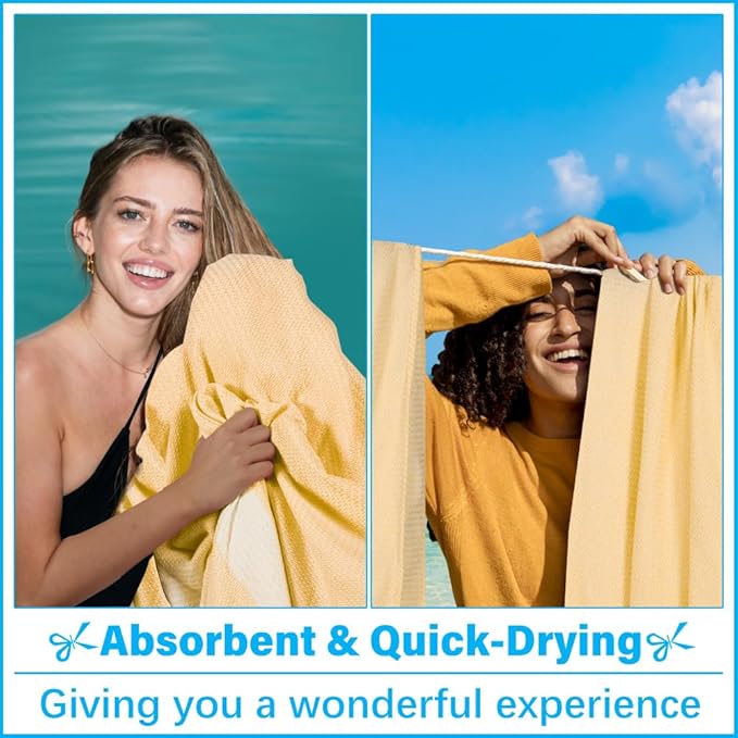 Oversized Turkish Beach Towel Blanket XXL Cotton Sandproof Towels Boho Woven Extra Large Big Sand Free Giant Throw Blankets Huge Quilt XL Picnic Camping Necessities Cloud For Adult Gifts Yellow