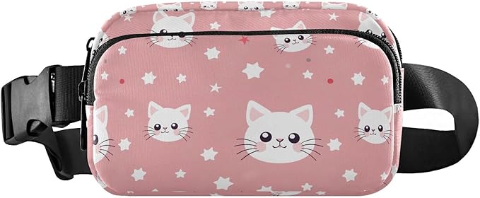 Kawaii White Cat Fanny Pack for Women Men Water Resistant Fashion Waist Packs with Adjustable Strap Belt Bag for Travel Workout Jogging Hiking 21219518