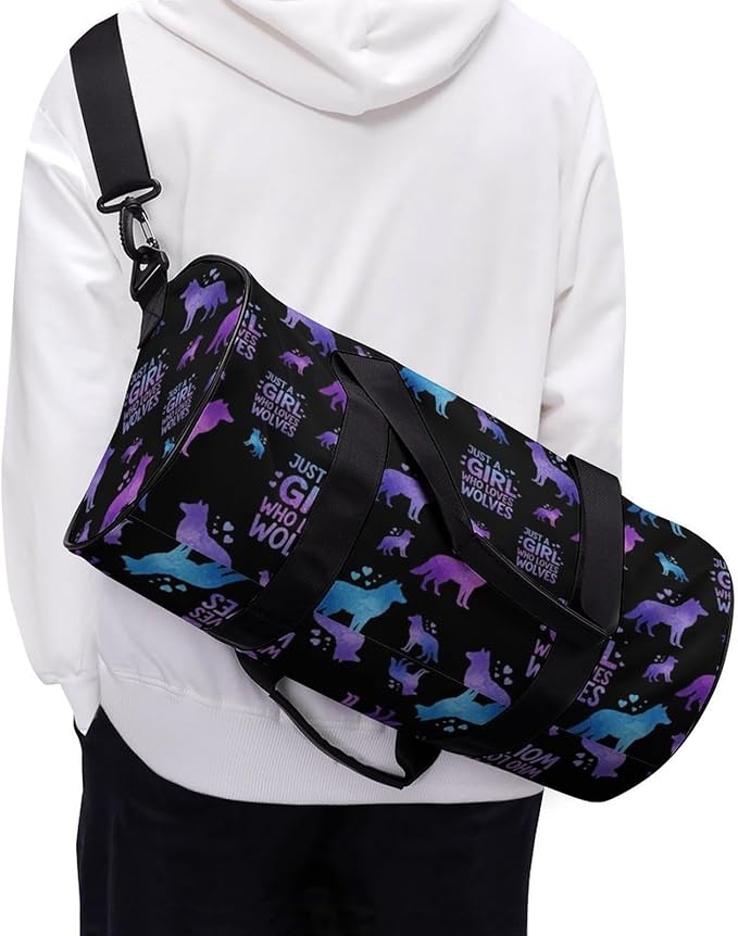 Durable Travel Gym Sports Bag Just Girl Who Loves Wolves Workout Lightweight Foldable Overnight Bag Training Workout Bags