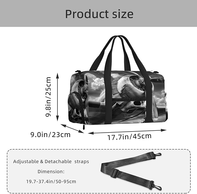Sports Gym Bag Old Aircraft Travel Duffel Bag With Shoe Compartment Shoulder Strap, Lightweight Water-Resistant Weekend Overnight Totes For Women Men