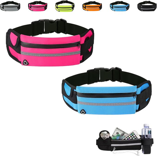 Anti-Theft Invisible Waist Bag, Money Belt for Travel with Hidden Compartment, Waterproof Slim Waist Pack for Phone Passport Cash, Running Cycling Hiking Fitness Security Belt Bag (Blue+Red)