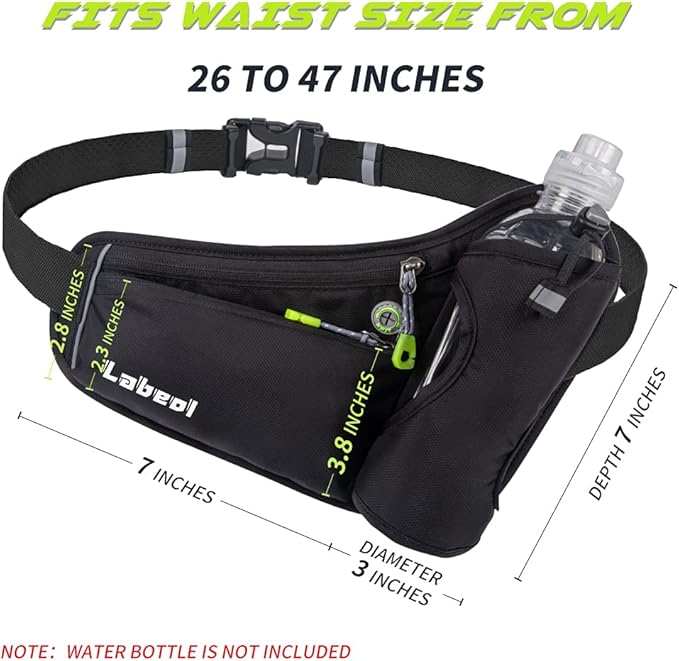 Labeol Waist Pack, Waterproof Hydration Belt with Water Bottle Holder, Adjustable Fanny Pack for Running, Hiking, Walking, Cycling, Black