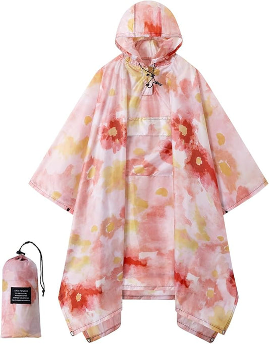 Hooded Rain Poncho for Adults - Waterproof Rain Coat and Lightweight Jacket 3-in-1 Multi-Function with Pockets