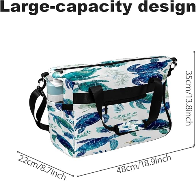 Fresh Turtle Blue Gym Bag for Women & Tennis Bag, Large Sports Duffel Bag Waterproof with Ventilated Shoe Compartment & Front Racket Sleeve, Lightweight Travel Weekender Overnight Bag