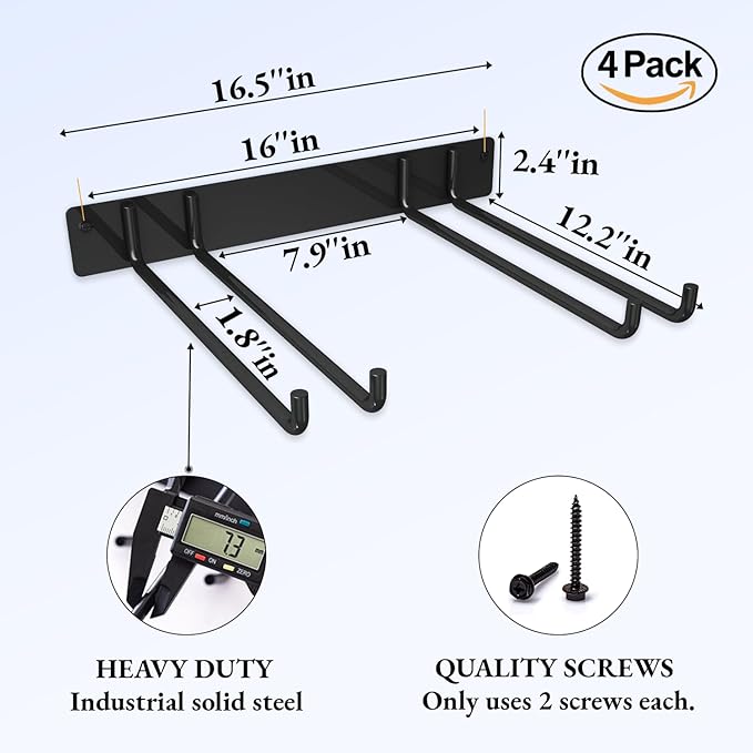 Folding Chair Storage Rack Wall Mount, Garden Tool Hanger for Garage Organization, Patio, Beach & Camping Chairs Organizer Hooks, Holds 480 lbs - 4 Pack
