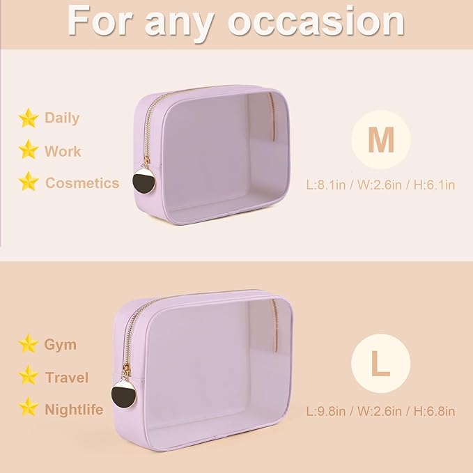 2PCS Clear Makeup Bag Set, Waterproof TPU Purse Organizer Pouches, TSA Approved Toiletry Bag, Diaper Bag Organizer Pouch, Travel Organizer Bags for Women and Kids