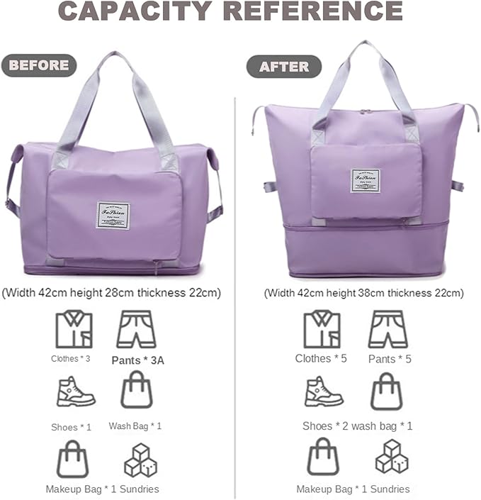 Large Capacity Travel Bag, Foldable Travel Bag, Expandable Travel Duffel Bag, Collapsible Waterproof Large Capacity Travel Handbag, Overnight Bag for Women and Man