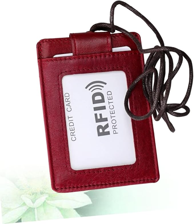 Leather RFID Boarding Pass Id Holder for Travel Lightweight Hanging Neck Style Document Organizer for Students Professionals Red