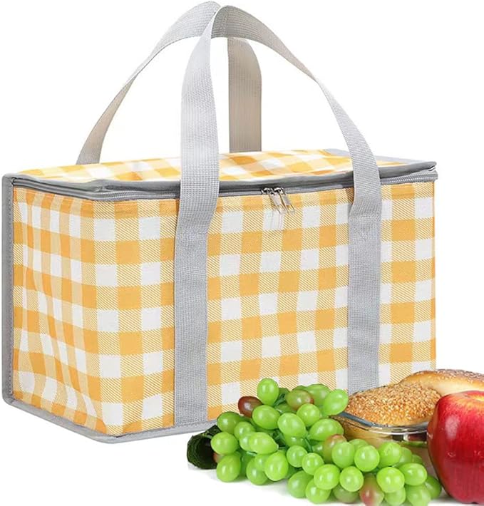 Insulated Picnic Bag Cooler Reusable, Beach Bag Cooler Bags with Zippered Top - Insulated Bag for Hot or Cold,Picnic Basket Collapsible, Picnic,Beach, Outdoor (13.8x7.9x7.9 in)