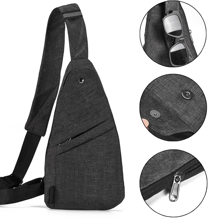 Seoky Rop Slim Sling Bag Small Ultra Thin Water Resistance Crossbody Chest Shoulder Backpack Personal Pocket Bag Dark Grey
