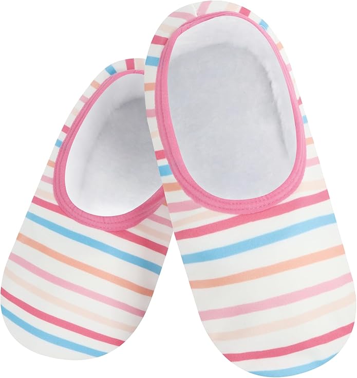 Snoozies Cozy Womens Slipper Socks with Grips Plaid Lines Sherpa-Lined Non-Slip House Slippers