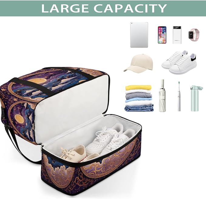 Purple Nebula Galaxy Moon Large Weekender Bag with Shoe Compartment Travel Duffel Bags for Women Carry On Hospital Overnight Bag Foldable Personal Item Travel Bags Tote Gym Sports Airplanes