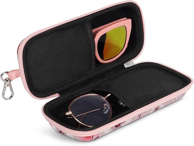 Double Eyeglasses Case Hard Shell Dual Sunglasses Organizer with Zipper Closure Travel Eyewear Storage for Vehicle