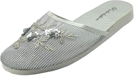 REDVOLUTION Women's Chinese Mesh Slipper Floral Flip Flop Sandals | 1313