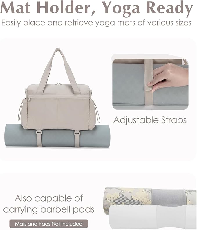 Small Gym Bag, Mini Gym Bag for Women with Yoga Mat Holder and Wet Compartment, Cute Mini Puffer Duffle Bag with Water Bottle Pocket for Workout Yoga Dance, Puffer Camel