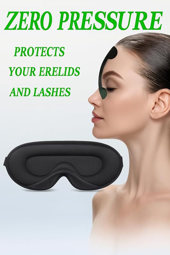 3D Comfortable Sleep Mask, Black, Ultra Soft Light Blocking Eye Cover for Men and Women, Eyelash Friendly Design