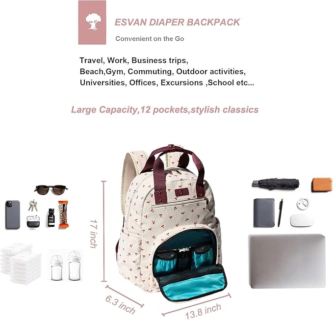 Diaper Bag Backpack, Large Capacity Multifunction Baby Essentials Fashion Travel Pack Linen Canvas office Laptop Bag (Corduroy Hawthorn)