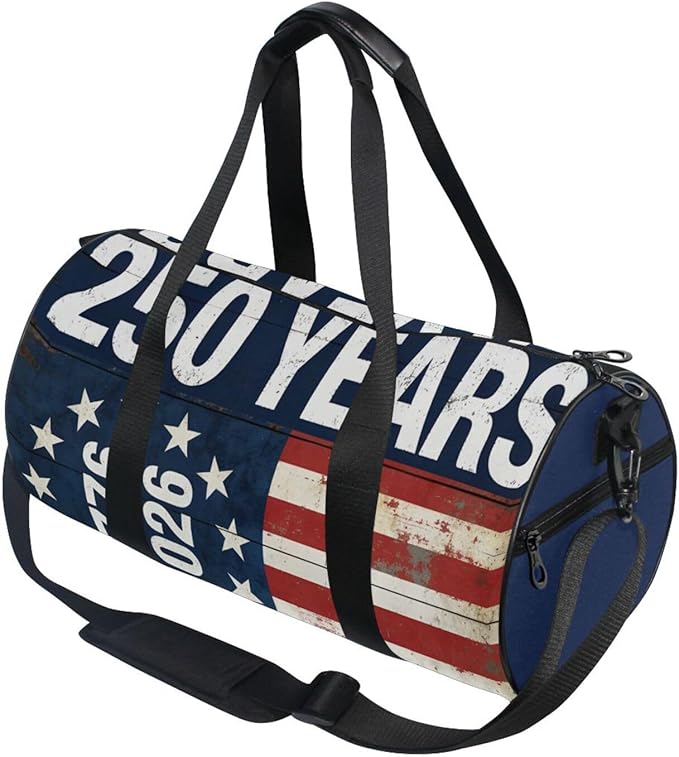 Sports Gym Bag Usa 250th Anniversary Round Travel Duffel Bag for Women Men Weekender Overnight